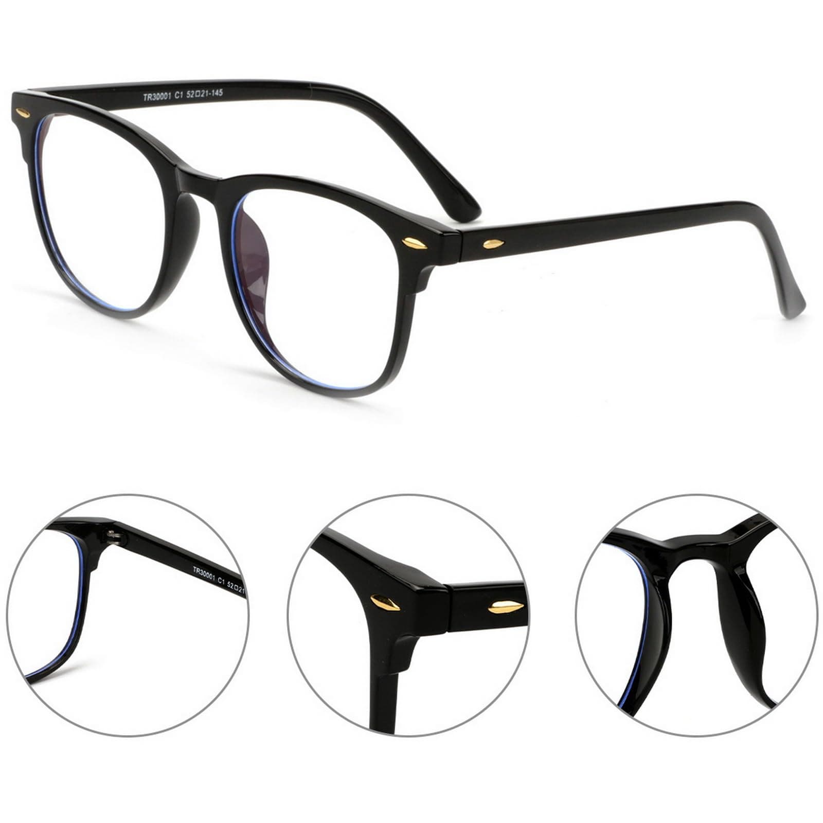 Blue Light Blocking Gaming Glasses Spectacles Anti Eyestrain Glasses Eyewear Retro Vision Care Anti Glare for PC Laptop Gamer Computer Reading - Black thumbnail 4