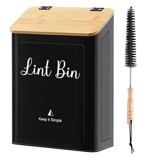SUBEKYU Metal Magnetic Lint Bin for Laundry Room, Wall Mounted Lint Box Holder with Lid for Dryer,Laundry Room Organization and Storage,Bamboo Lid Lint Basket,Black - Image 1