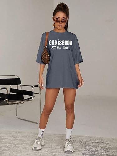 BANGELY Faith Over Fear Shirt Women Graphic Shirts Oversized Workout Gym Christian Religious Tees Drop Shoulder Tee Tops thumbnail 5