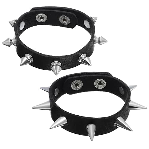 JIYIN 2Pcs Punk Rock Spike Bracelet, Adjustable Leather Studded Bracelet Black Emo Bracelets Gothic Jewelry for 80s 90s Vintage Womens Men Halloween Christmas Punk Gift - Image 1