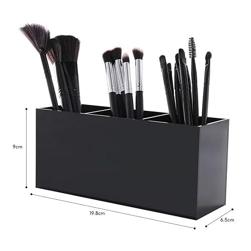SJDOFU Kosmetik Organizer, Schminkpinsel Behälter, Kosmetik Pinselhalter mit 3 Fächer, Acryl Schminkpinsel Behälter Kosmetikpinsel für Pinsel Eyeliner Lippenstift Bürsten(Schwarz) thumbnail 3