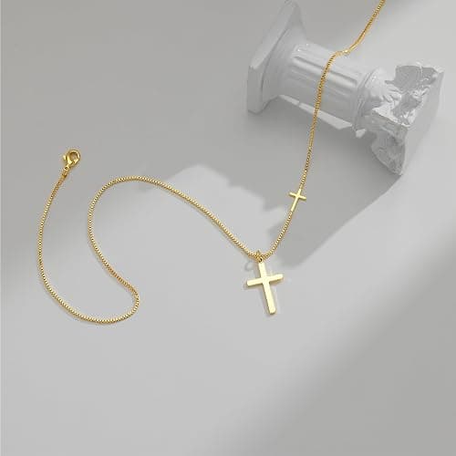 Easter Basket Stuffer Cross Necklace for Women Girls, Dainty 14K Gold Silver Plated Cross Choker Jewelry Non Tarnish Waterproof Cute Simple Small Necklace Christian Baptism Religious Faith Jewelry Gifts thumbnail 6