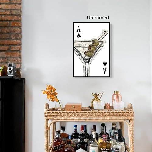 xbsifyiooa Mosaic Dirty Martini Canvas Wall Art, Black White Ace Playing Card Poster, Vintage Olive Martini Bar Cart Wall Decor, Funky Alcohol Cocktail Print Poker Painting 8x12in Unframed thumbnail 5