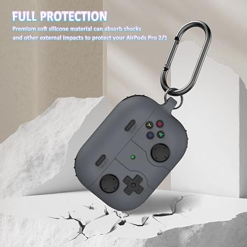 R-fun Compatible with AirPods Pro 2nd/1st Generation Case Cover with Cleaner Kit, Classic Handheld Game Console Design Case Soft Skin Silicone Protective for Apple AirPods Pro 2/1 Charging Case,Grey thumbnail 6
