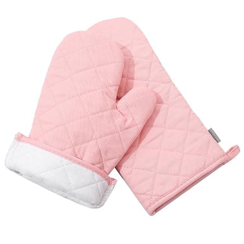 Oven Mitts and Pot Holders 4 pcs Set,High Heat Resistant 500 Degree Extra Thicken Long Kitchen Cotton Oven Glove for Cooking (12 Inch,Pink)… thumbnail 5