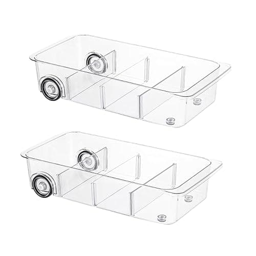 Fridge Organizer Bins With Wheels, 2 Pack Roll Out Refrigerator Organizers And Storage Refrigerator Drawer With Dividers, Upgrade Thick Plastic Pantry Storage Bins, Kitchen Organization - Clear 2 Pack - Image 1