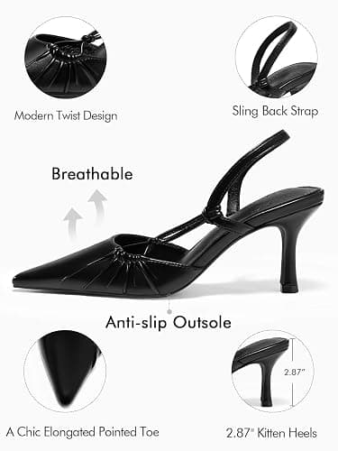 Coutgo Womens Slingback Kitten Heels Closed Pointed Toe Pumps D'Orsay Wedding Party Dress Shoes thumbnail 4
