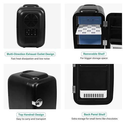 CROWNFUL Mini Fridge, 4 Liter/6 Can Portable Cooler and Warmer Personal Fridge for Skin Care, Cosmetics, Food,Great for Bedroom, Office, Car, Dorm, ETL Listed (Black) thumbnail 7