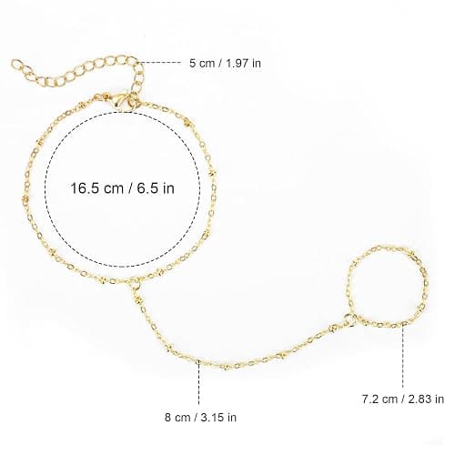 Mikovivi Stylish Chain Bracelet, Gold Stainless Steel Hand Ring Chain, Rhinestone Finger Ring, for Girls Women, 6.5in thumbnail 2