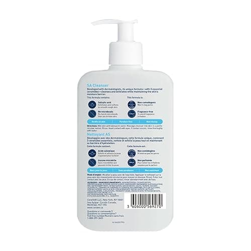 CeraVe SALICYLIC ACID Cleanser, Renewing SA Smoothing BHA Exfoliant for Face. Suitable for Keratosis Pilaris & Psoriasis. Gentle Cleanser With Hyaluronic Acid, Niacinamide, Vitamin D & Ceramides. Fragrance Free, No microbeads, 473ml thumbnail 9