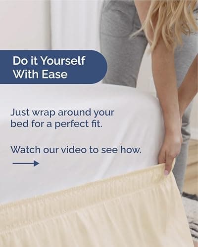 Wrap Around Dust Ruffle Bed Skirt - Off White - for Queen Size Beds w/ 24 Inch Drop - Easy Fit Elastic Strap - Adjustable Pleated Bedskirt w/Brushed Fabric - Wrinkle Free - Women, Men, Kids & Teens thumbnail 4