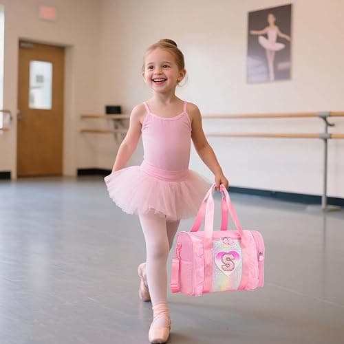 Personalized Monogram Dance Bag for Girls - 3-6 Years duffle bag for Kids Lightweight Water Resistant Oxford Backpack for Ballet Cheerleading Sleepovers Gymnastics Pink E thumbnail 3