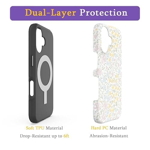 JoyToday for iPhone 16 Case,Wildflowers Meadow,Compatible with Magsafe[2X Stronger Than Standard],Dual-Layer Protection,Stylish Unique Design,Cute Phone Case Cover thumbnail 5