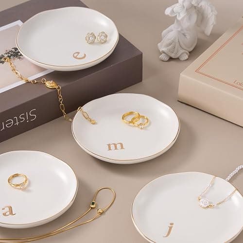 Lolalet Handmade Ceramic Ring Dish Jewelry Tray Plate with Initial, Small Monogram Gift for Her Women Girls Mother, Hostess, Engagement, Bridal Shower, Maid of Honor, Bridesmaid, Birthday, Christmas thumbnail 8