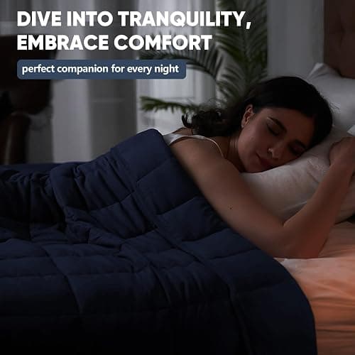 yescool Weighted Blanket for Adults (25 lbs, 60" x 80", Navy & Blue) Cooling Heavy Blanket for Sleeping Perfect for 240-260 lbs, Queen Size Breathable Blanket with Premium Glass Bead, Machine Washable thumbnail 7