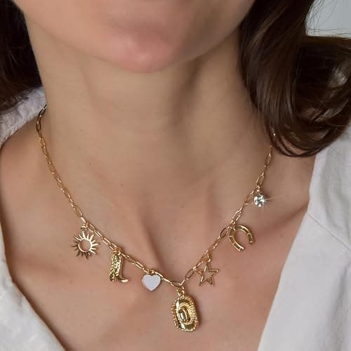 Humble Chic NY Gold Charm Necklace for Women - Paperclip Chain Necklace with Trendy Charms, Chunky Statement Necklace thumbnail 5