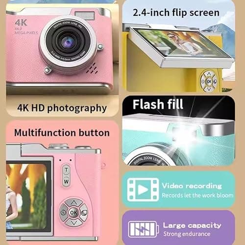 4K Digital Camera for Photo, Portable Retro Camera with Flip Screen, Compact Retro Camera for Outdoor (White 1 Set) thumbnail 5