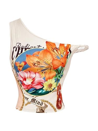SOLY HUX Women's Y2k Off The Shoulder Tops Vintage Floral Sleeveless Going Out Crop Tank Top Tropical Vacation Outfits - Image 1