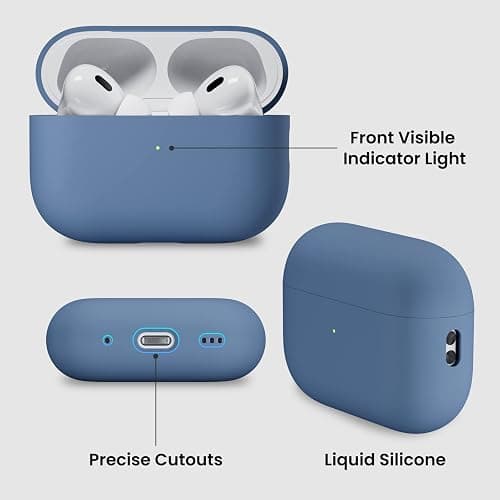 ORNARTO Kompatibel mit AirPods Pro 2 Hülle 2022, Schützende Flüssig Silikon Hülle für AirPods Pro 2 2022 Hybrid Skin Front LED Sichtbar Silikon Hülle Französisch Blau thumbnail 4
