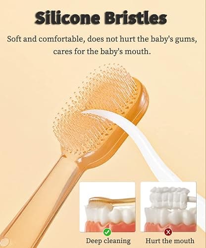 FOKiiBO Baby Silicone Toothbrush Set, Toothbrush + Tongue Brush + Baby Teether + Finger Toothbrush with Cup for Training Teething, 0-18M Infant Toddler Newborn Baby Teeth Brushes (Blue) thumbnail 5