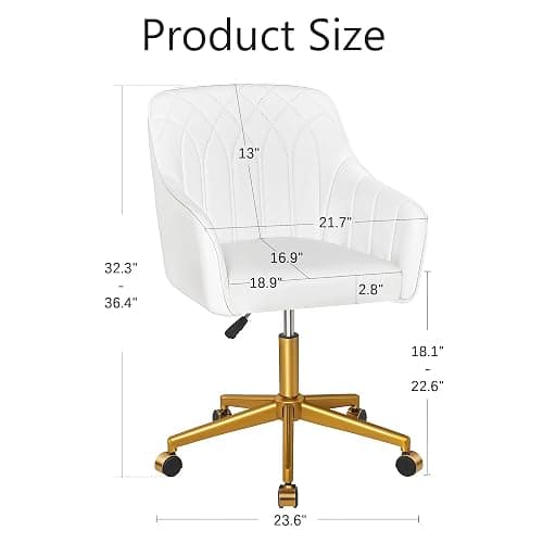 VECELO Modern PU Swivel Home Office Desk Chair with Back & Rolling Wheels, Adjustable Seat Height for Girls Women Bed Room Vanity Makeup/Task/Computer Work, White thumbnail 3