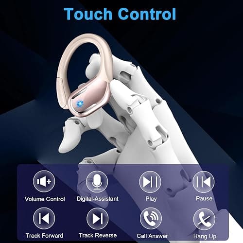 Wireless Earbud, 75H Bluetooth 5.4 Headphones Sport IP7 Waterproof, Running Wireless Earphones with ENC Noise Canceling Mic, 3D Bass Over Ear bud with Earhooks for Android, iOS, Workout, Gym, Rosegold thumbnail 7