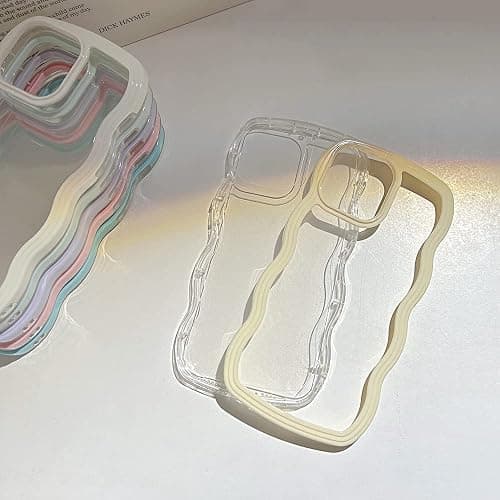 QLTYPRI Kompatibel mit iPhone 13 Hülle, iPhone 14 Transparent Case Aesthetic Curly Handyhülle Frauen Mädchen Girls Süßes Wellen Design Silikon TPU Bumper Schutzhülle - Weiß thumbnail 5