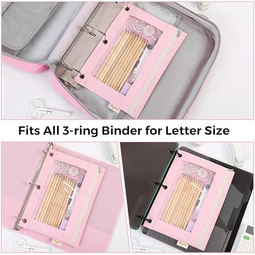 SKYDUE Pencil Pouch for 3 Ring Binder, Zipper Pencil Pouches for Girls Boys, Clear Window Pencil Bag, 3 Ring Pencil Pouch Case for Binder, Durable Organizer for School Supplies thumbnail 4