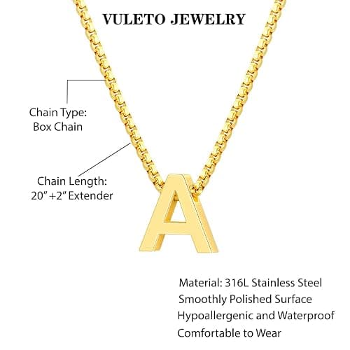 VULETO Initial A-Z Letter Necklace Gifts for Boys Men, Stainless Steel Letter Pendant Christmas Stocking Stuffers Birthday Jewelry Gifts Ideas for Teens Teenage Kids Him thumbnail 4