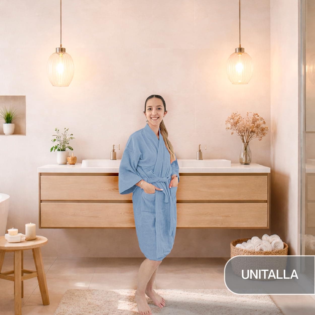 Bata de Baño para Hombre/Mujer,100% Algodón, Unitalla, ultra absorvente y ultra suave, bata para el hogar, bata de spa, bata para natación thumbnail 3