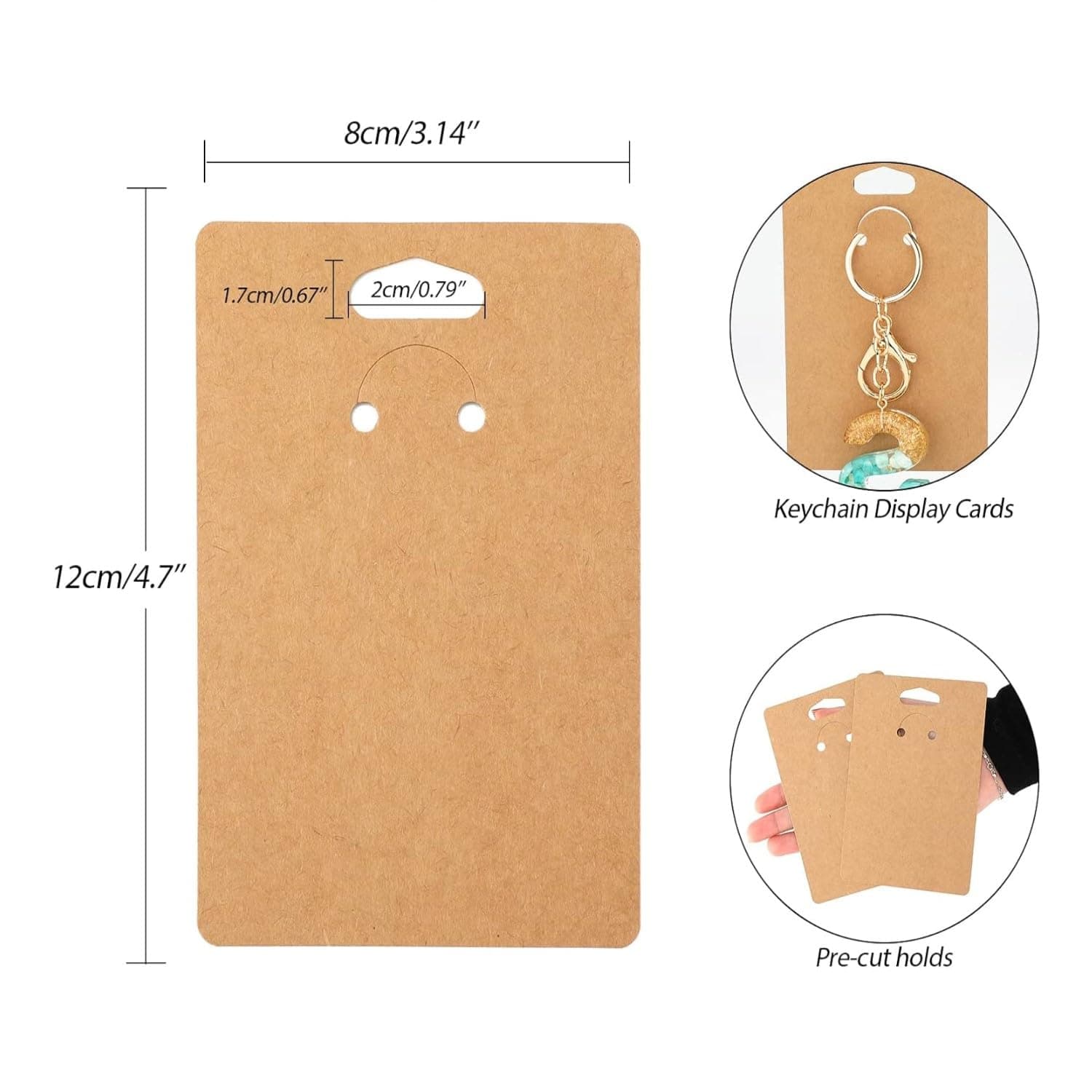 Festiko® Keychain Display Cards (Brown Kraft A, Pack of 100 Pcs, 4.7"*3.1"), Keyring Display Cards, Jewellery Display Cards thumbnail 2