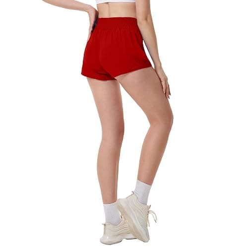 Aurefin High Waisted Athletic Shorts for Women, Womens Plus Size Running Workout Shorts with Liner and Zip Pocket 4 inch thumbnail 4