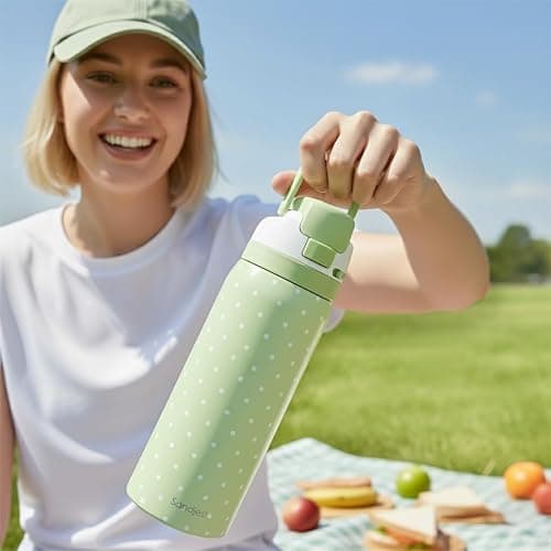 Polka Dots Insulated Stainless Steel Water Bottle with Straw for Sports and Travel, 32oz, Gifts for Women Girls Friends Teens Birthday Christmas thumbnail 2
