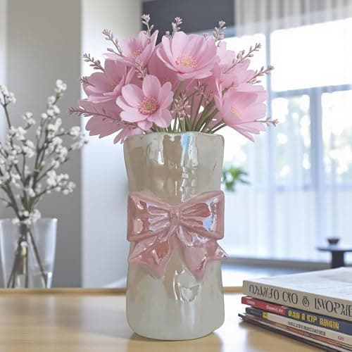 Bow Flower vase, Bow vase for Flowers, Pink Bow Ceramic Vase – Cute Vase with Shiny Glaze, Modern vase Decor (Pink Bow) thumbnail 5