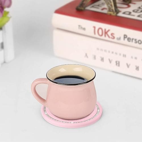 2 Pack Bling Cup Holder Insert Coasters, 2.75 Inch Soft Crystal Rhinestone Rubber Pad Set Round Auto Drink Coaster Car Interior Accessories (Pink) thumbnail 3