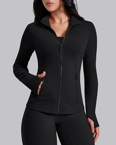 AVGO Womens Workout Jackets Lightweight Athletic Zip Up Jacket Slim Fit Running Gym Top with Pockets & Thumb Holes thumbnail 3