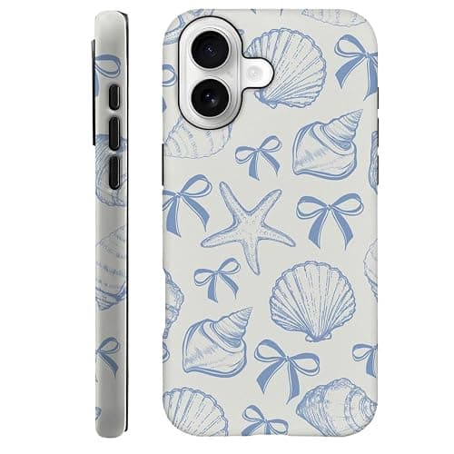 DAIZAG Case Compatible with iPhone 17,Fit Shockproof Cover for Women Girls,Blue Seashell Bow - Image 1