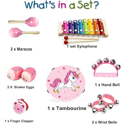 Kids Musical Instruments Sets, Non-Toxic Musical Toy, Wooden Percussion Instruments Toys Tambourine Xylophone for Kids Playing Preschool Education, Promotes Early Learning for Boys Girls Gift thumbnail 3