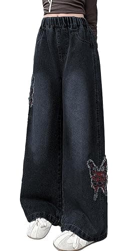 Happy Cherry Girl's Jeans Wide Leg Loose Fit Y2K Denim Pants Elastic Waist Baggy Jeans 5-12Years - Image 1