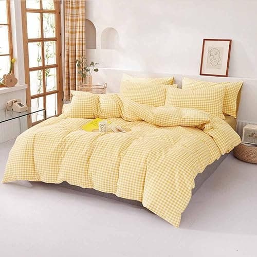 ETDIFFE Yellow Comforter Set Queen Size, 3 Piece Farmhouse Gingham Grid Bed Set - Soft and Lightweight Buffalo Checkered Plaid Microfiber Down Alternative Comforter (90x90) thumbnail 3