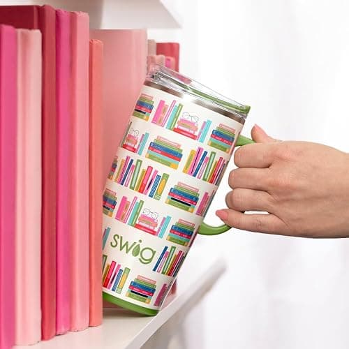 Swig Life 22oz Travel Mug, Insulated Teacher Tumbler with Handle and Lid, Travel Coffee Mug, Cup Holder Friendly, Stainless Steel 22 oz Tumbler, Teacher Gift (Book Club) thumbnail 2