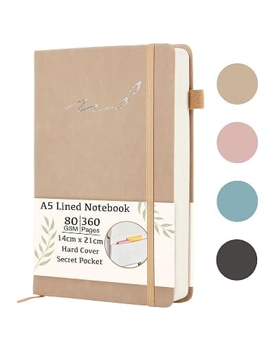 Soul Projekt A5 Notebook Beige, Lined 360 pages Journal Note books for Women and Men, Bullet A5 Notepad with Elastic Closure and Pen Loop, Travelers Hardback Notebook, University Study Essential Diary - Image 1