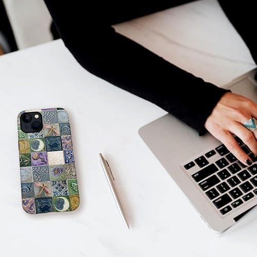 Piodaidy Compatible with iPhone 15,Durable & Shockproof Phone Case Cover Design - Tiles Pattern Moon Dragonfly Flower thumbnail 7