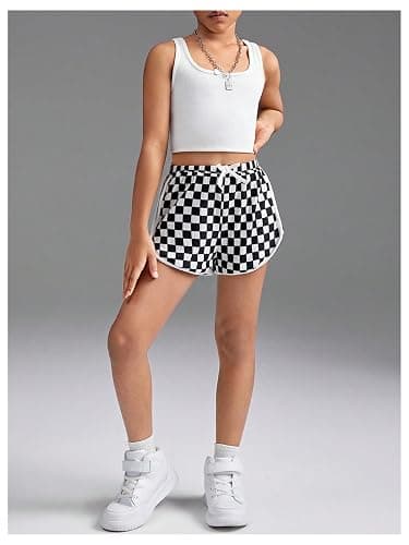 Floerns Girl's Plaid Print Track Shorts High Waisted Straight Leg Casual Shorts thumbnail 6