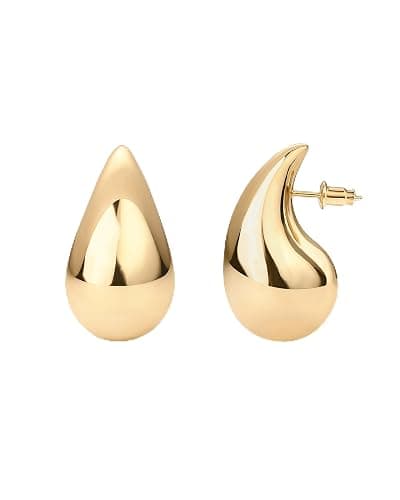 PAVOI 14K Gold Plated 925 Sterling Silver Post Teardrop Chunky Hoop Earrings - Lightweight Drop Earrings for Women - Designer Dupe - Image 1