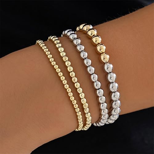 LXSSLY 5Pcs Gold Bead Bracelets Set for Women,14K Gold Plated Stackable Bead Ball Bracelets Set,Adjustable Chunky Bangles Bracelets,Boho Stretch Bead Ball Bracelet for Women thumbnail 2