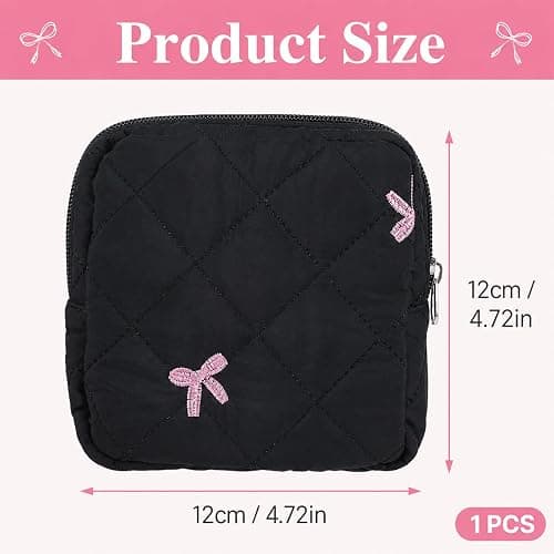 Portable Period Pouch, Cute Small Period Bag for Purse, Black Corduroy Sanitary Pad Pouch for Women thumbnail 2