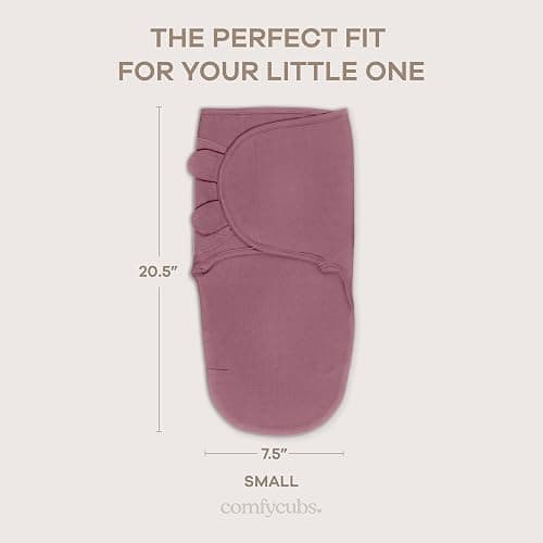 Comfy Cubs Easy Swaddle Blanket, 3 Pack - 100% Cotton Newborn Wrap, Small for 0-3 Months Infants, Breathable and Durable Sleep Sack for Babies - Blush, Mauve & Mulberry thumbnail 3