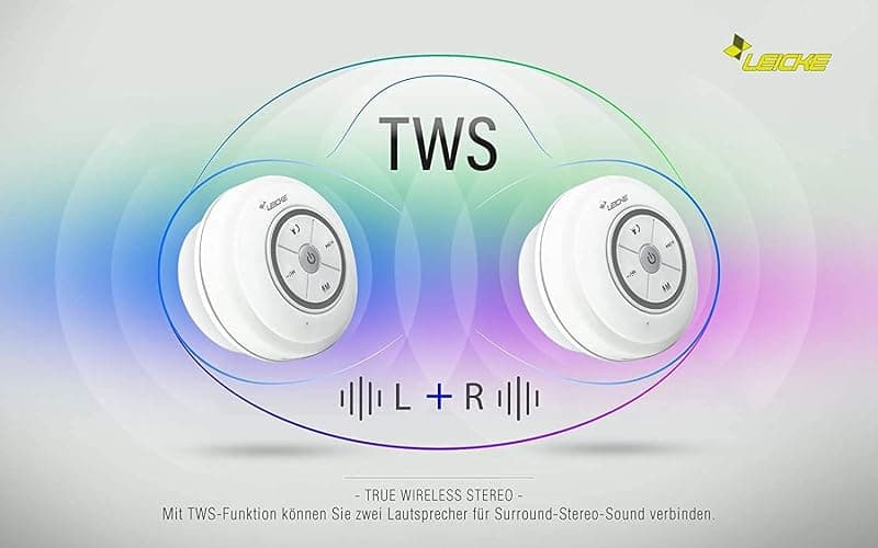 LEICKE Enceinte Bluetooth Portable Étanche Haut Parleur de Douche sans Fil Haute stéréo LED Lumière Ventouse puissante, Stéréo, Radio FM Mic Intégré, Idéal pour Plage, Cuisine et Piscine 5h thumbnail 4