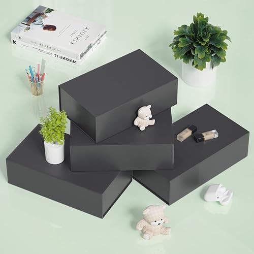 RYDDOY Black Gift Box, 9.5x6x3'' Gift boxes for Presents with Lids Magnetic Closure Rectangle Collapsible for Groomsman Proposal Box, Wedding, Christmas, Halloween, Birthday Gift Packging thumbnail 7
